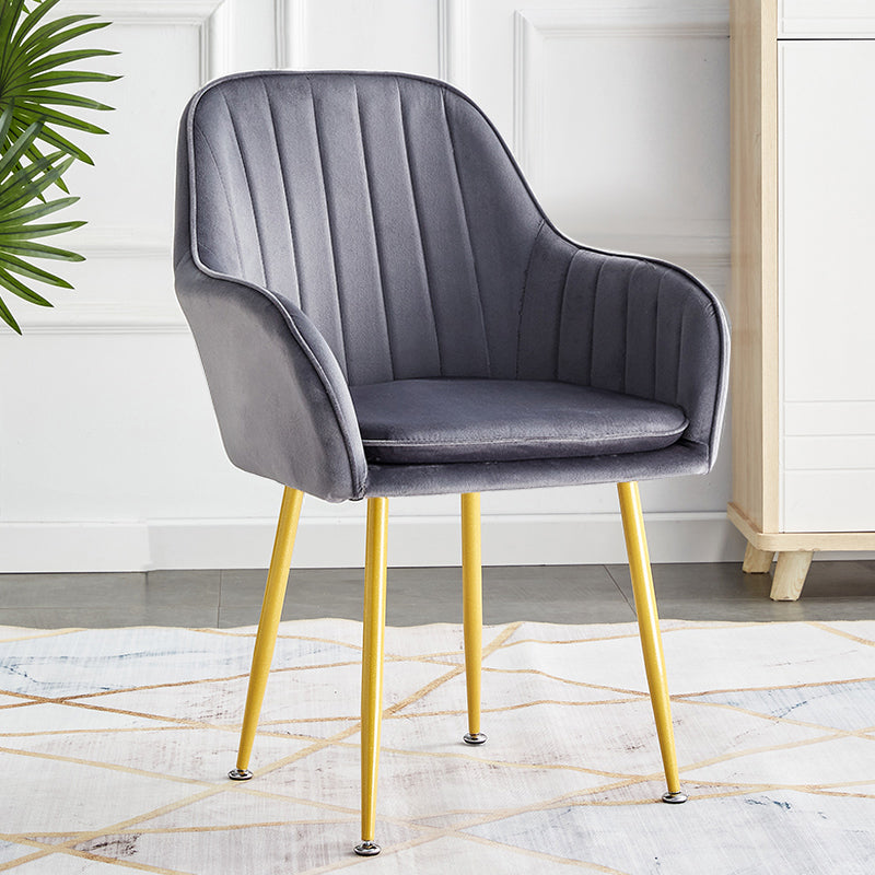 Scandinavian Dining Arm Chair Solid Back Side Chair with Metal Legs for Home Use