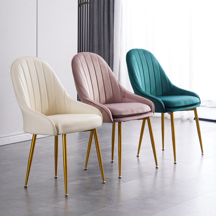 Dining Room Side Chair Glam Style Parsons Armless Chair with Golden Legs