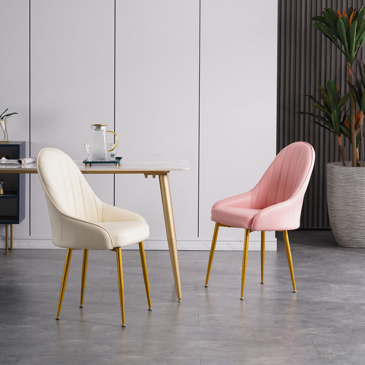 Dining Room Side Chair Glam Style Parsons Armless Chair with Golden Legs