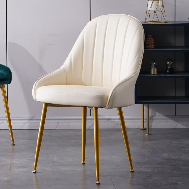 Dining Room Side Chair Glam Style Parsons Armless Chair with Golden Legs