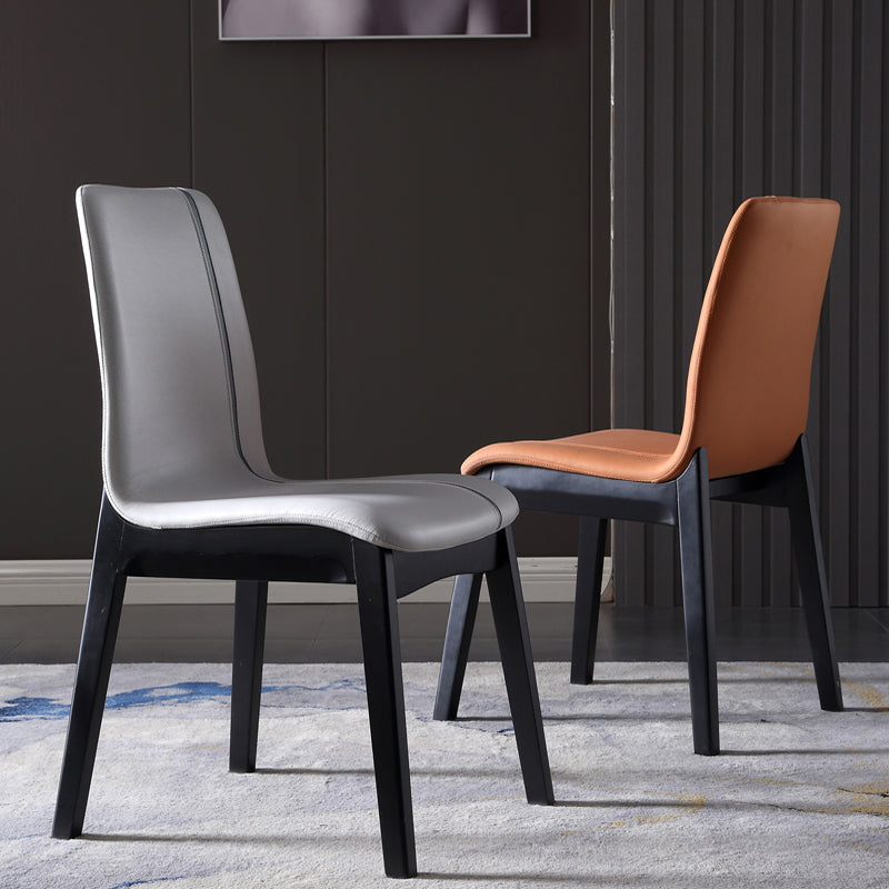 Contemporary Home Side Chair Solid Back Upholstered Wood Dining Room Chair