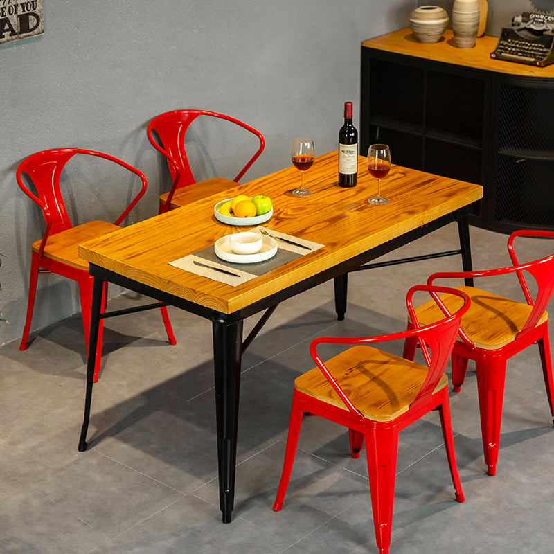 Industrial Dining Arm Chair Slat Back Side Chair with 4 Metal Legs for Home