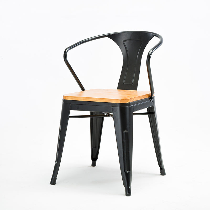 Industrial Dining Arm Chair Slat Back Side Chair with 4 Metal Legs for Home
