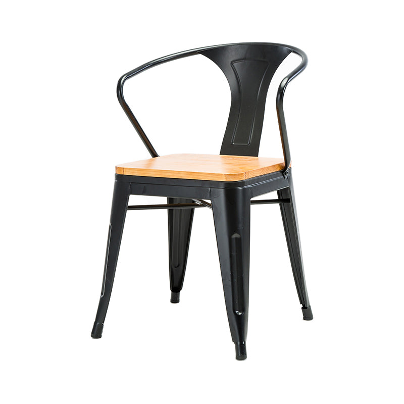Industrial Dining Arm Chair Slat Back Side Chair with 4 Metal Legs for Home
