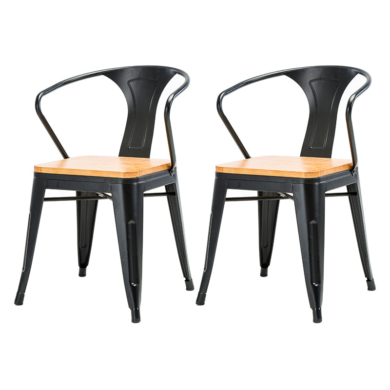 Industrial Dining Arm Chair Slat Back Side Chair with 4 Metal Legs for Home