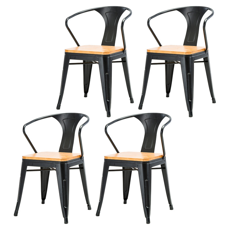 Industrial Dining Arm Chair Slat Back Side Chair with 4 Metal Legs for Home