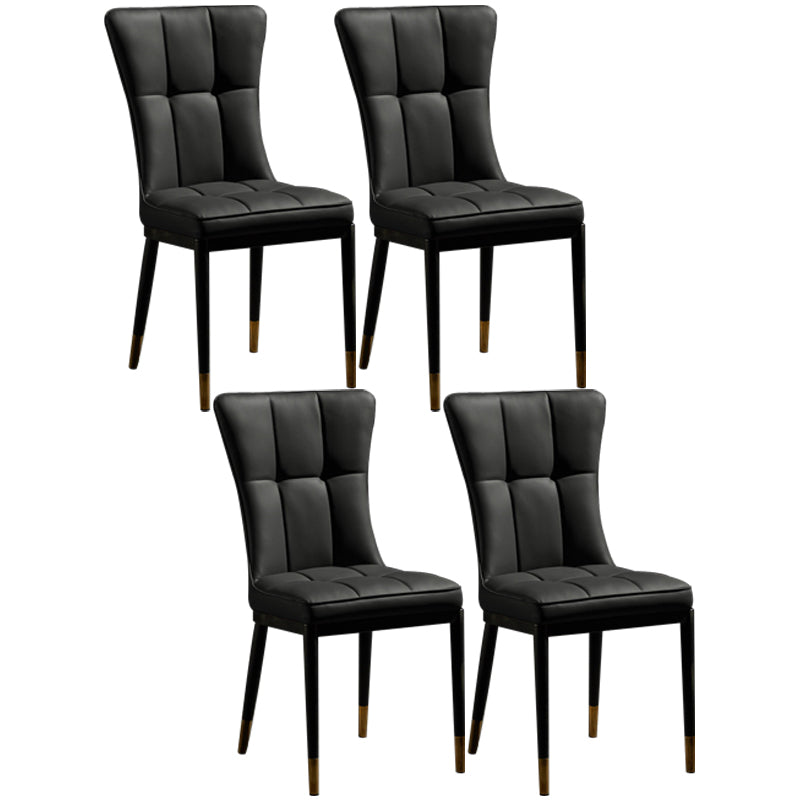 Sillas de comedor sin brazos de cuero modernas, sillas laterales tapizadas con patas de metal