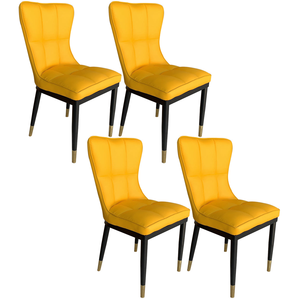 Sillas de comedor sin brazos de cuero modernas, sillas laterales tapizadas con patas de metal