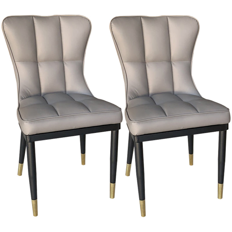 Sillas de comedor sin brazos de cuero modernas, sillas laterales tapizadas con patas de metal