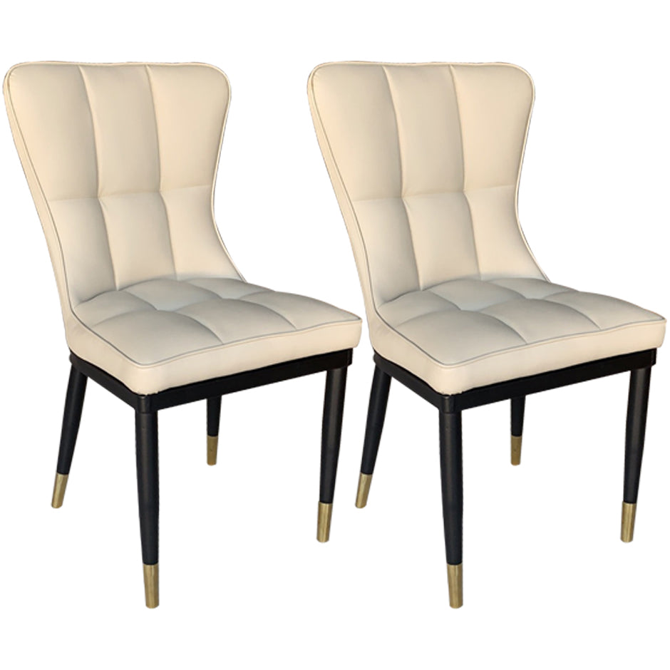 Sillas de comedor sin brazos de cuero modernas, sillas laterales tapizadas con patas de metal