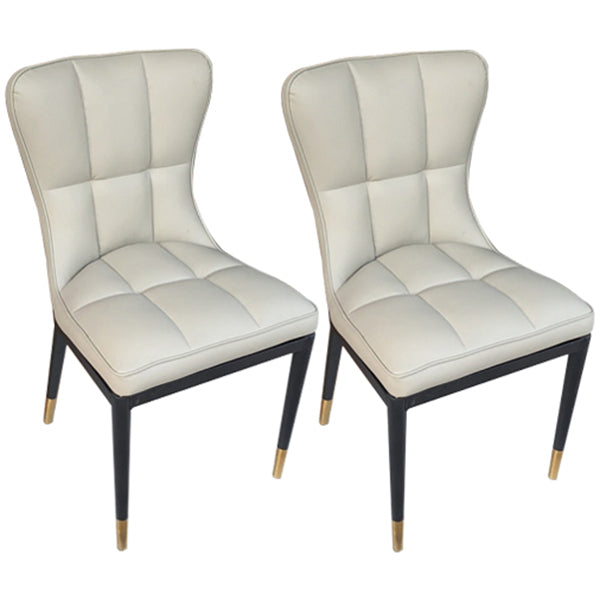 Sillas de comedor sin brazos de cuero modernas, sillas laterales tapizadas con patas de metal
