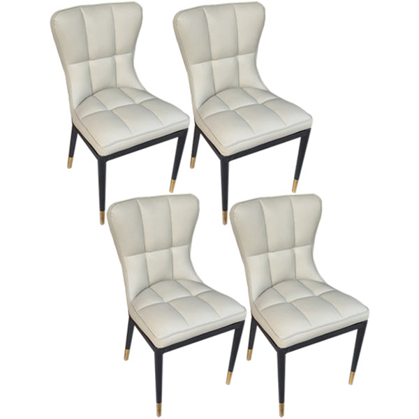 Sillas de comedor sin brazos de cuero modernas, sillas laterales tapizadas con patas de metal