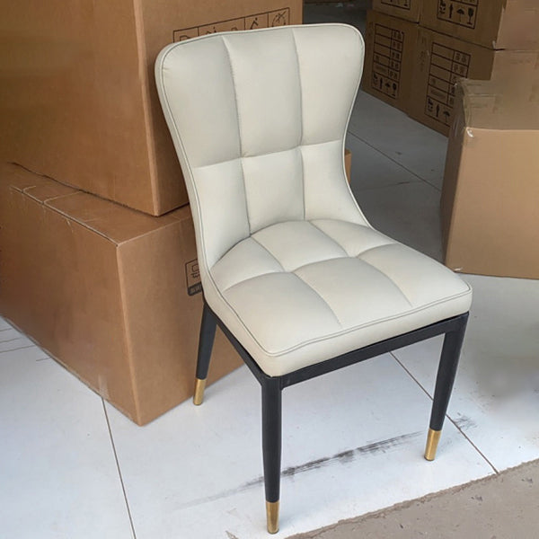 Sillas de comedor sin brazos de cuero modernas, sillas laterales tapizadas con patas de metal
