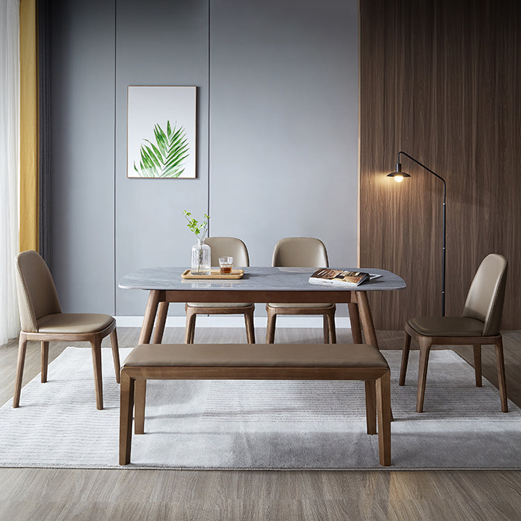 Industrial Dining Chair Solid Back Chair with 4 Wood Legs for Home Use