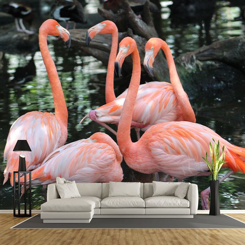 Tropical Flamingos Wall Mural Mildew Resistant Covering for Dining Room