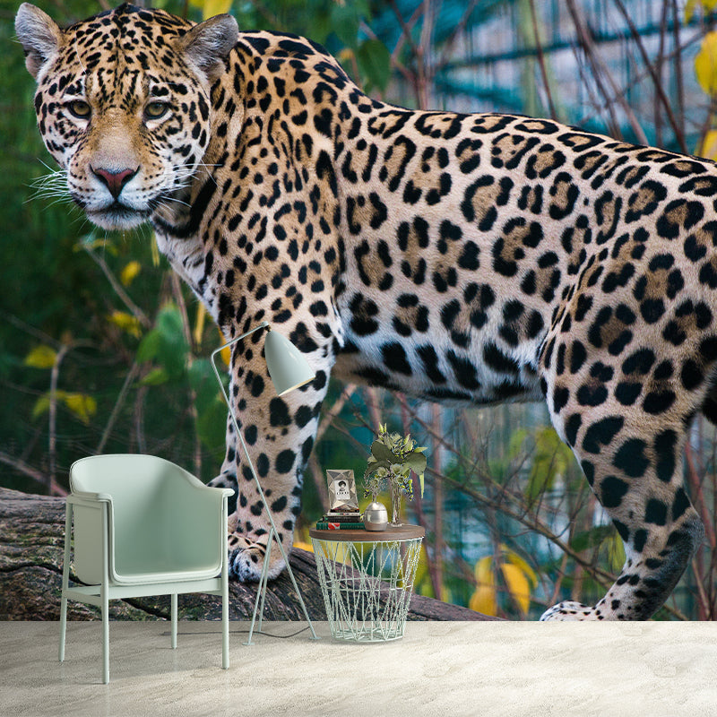Customized Moisture Resistant Jaguar Mural Wallpaper Environment Friendly Wall Decor