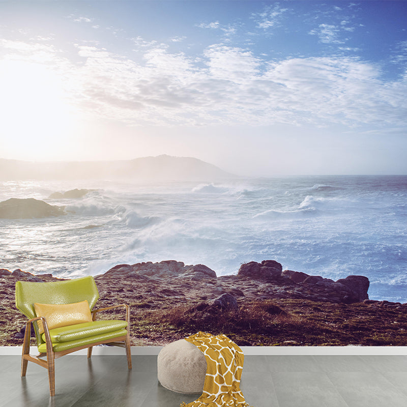 Huge Sea Mural Decal Decorative Modern Style Moisture Resistant in Light Color