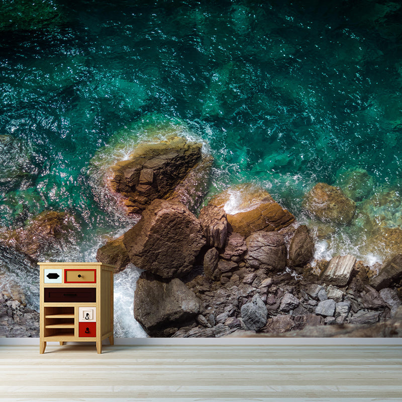 Contemporary Sea Wall Mural Mildew Resistant Covering for Dining Room Bathroom