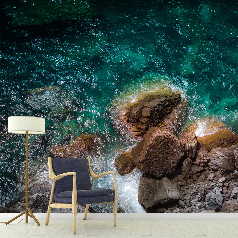 Contemporary Sea Wall Mural Mildew Resistant Covering for Dining Room Bathroom