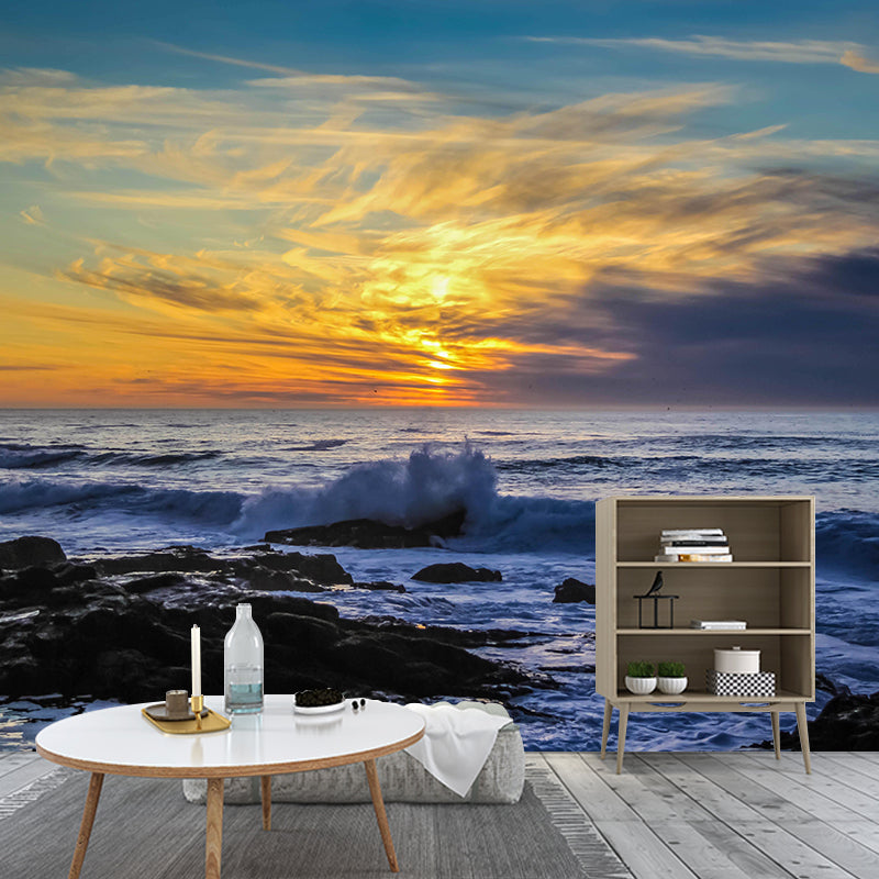 Contemporary Sea Wall Mural Mildew Resistant Covering for Dining Room Bathroom
