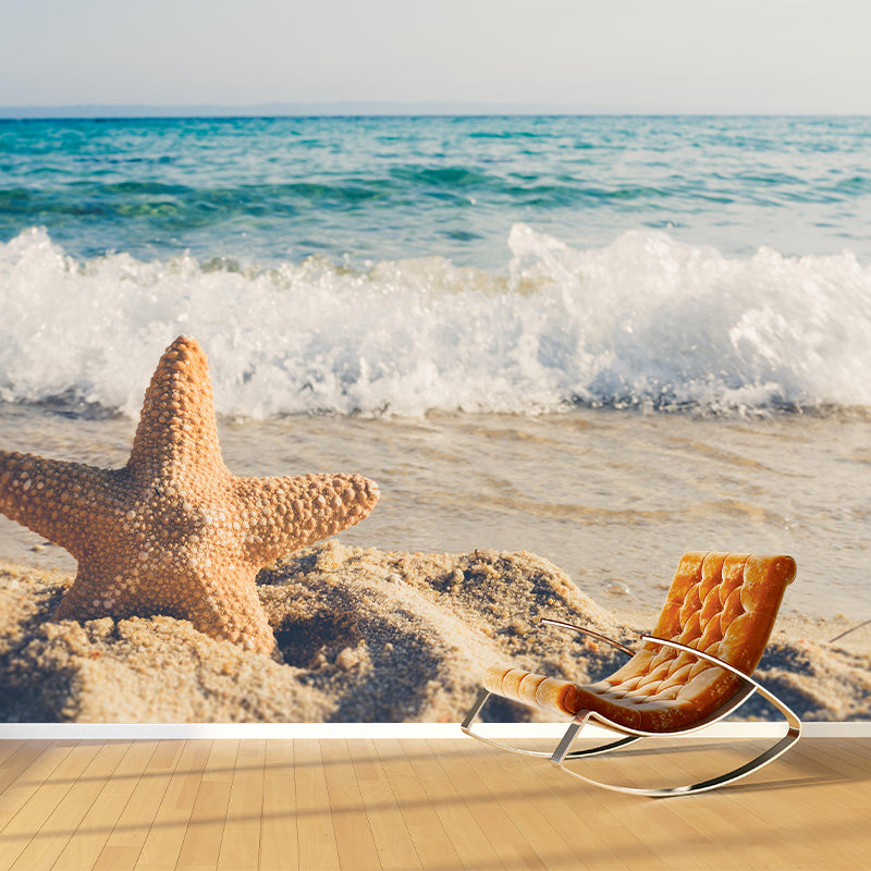 Huge Sea Mural Decal Photography Style Moisture Resistant for Sitting Room