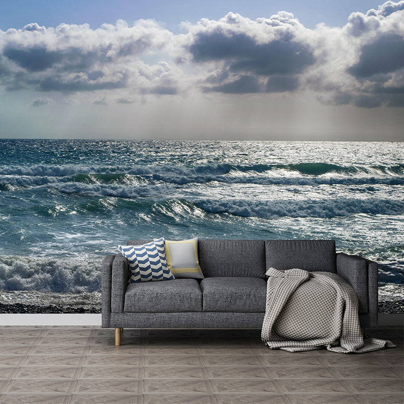 Huge Sea Mural Decal Photography Style Moisture Resistant for Sitting Room