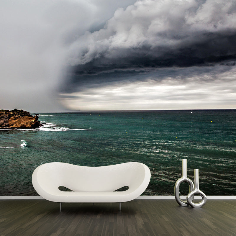 Huge Sea Mural Decal Photography Style Moisture Resistant for Sitting Room