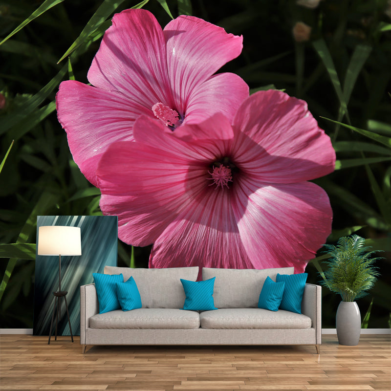Customized Moisture Resistant Mural Wallpaper Decal Hibiscus Blooming Wall Decor
