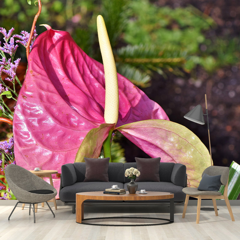 Flamingo Flower Mural Decal Modern Style Moisture Resistant for Sitting Room