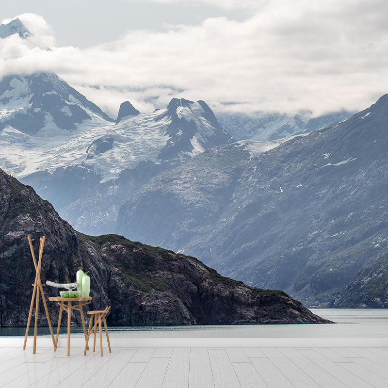 Customized Moisture Resistant Mural Wallpaper Decal Mountain Wall Decor in Soft Color