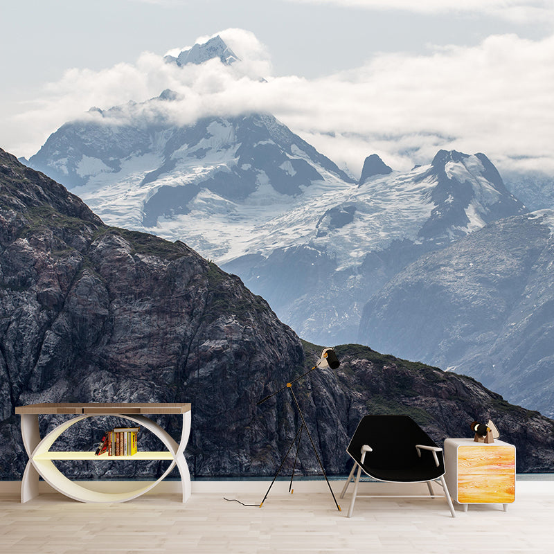 Customized Moisture Resistant Mural Wallpaper Decal Mountain Wall Decor in Soft Color