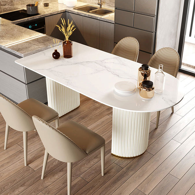 Modern White Dining Table 30.7" H Table with Double Pedestal Base for Kitchen Island
