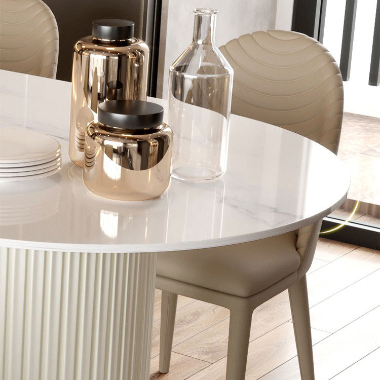 Modern White Dining Table 30.7" H Table with Double Pedestal Base for Kitchen Island