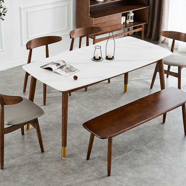 Modern Rectangle Sintered Stone Dining Table with Wooden Base White Dining Table for Restaurant
