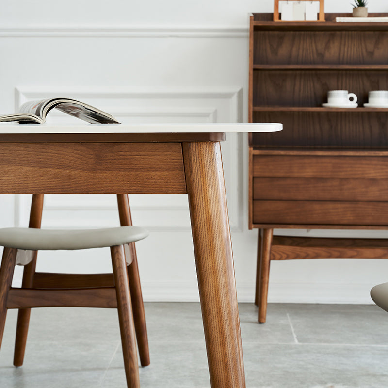 Modern Rectangle Sintered Stone Dining Table with Wooden Base White Dining Table for Restaurant