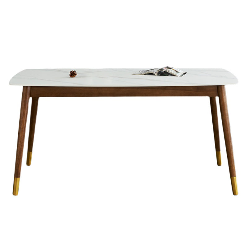 Modern Rectangle Sintered Stone Dining Table with Wooden Base White Dining Table for Restaurant