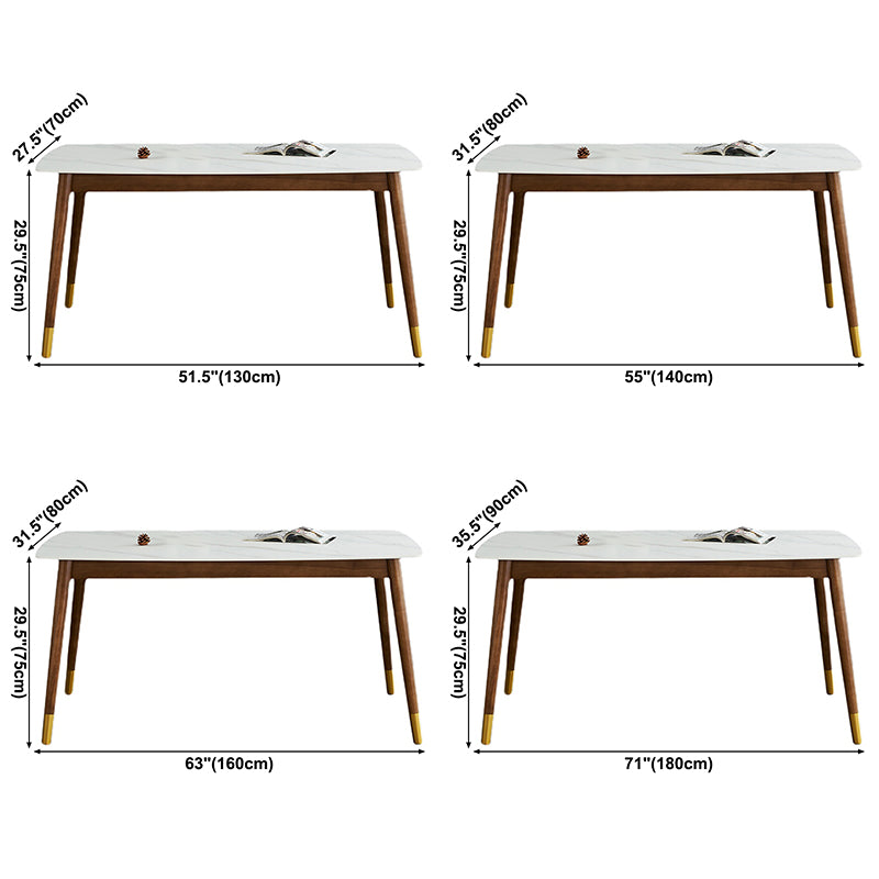 Modern Rectangle Sintered Stone Dining Table with Wooden Base White Dining Table for Restaurant