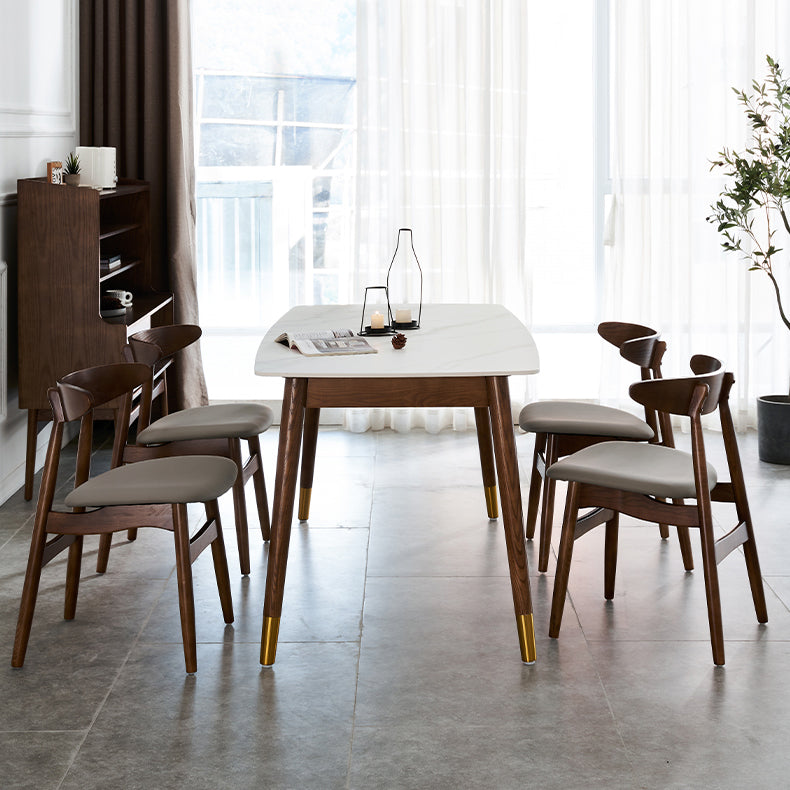 Modern Rectangle Sintered Stone Dining Table with Wooden Base White Dining Table for Restaurant