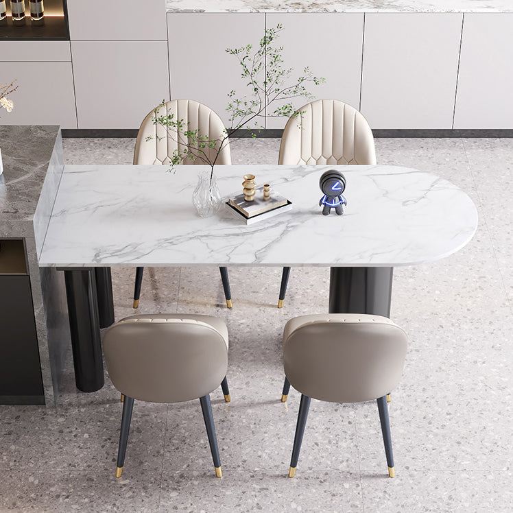Free Form White Dining Table Sintered Stone Table Contemporary with 3 Legs