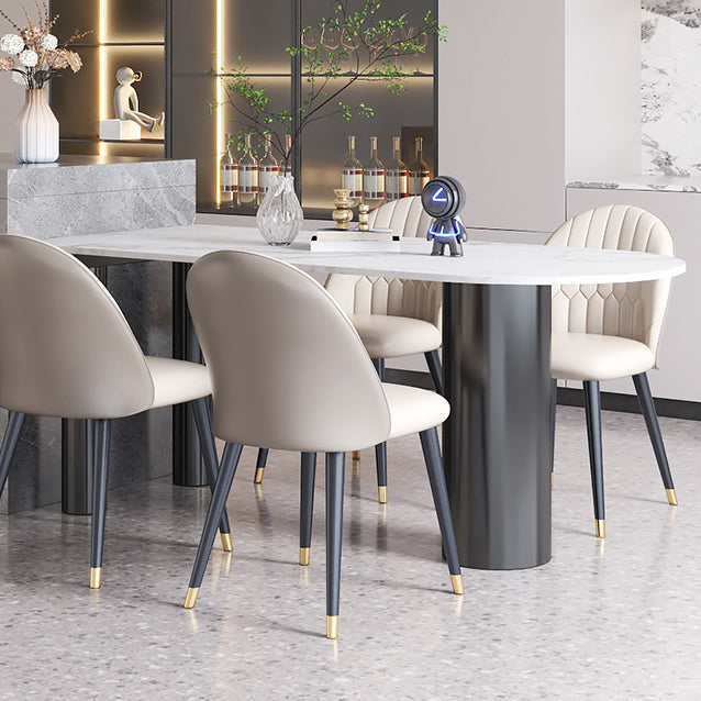 Free Form White Dining Table Sintered Stone Table Contemporary with 3 Legs