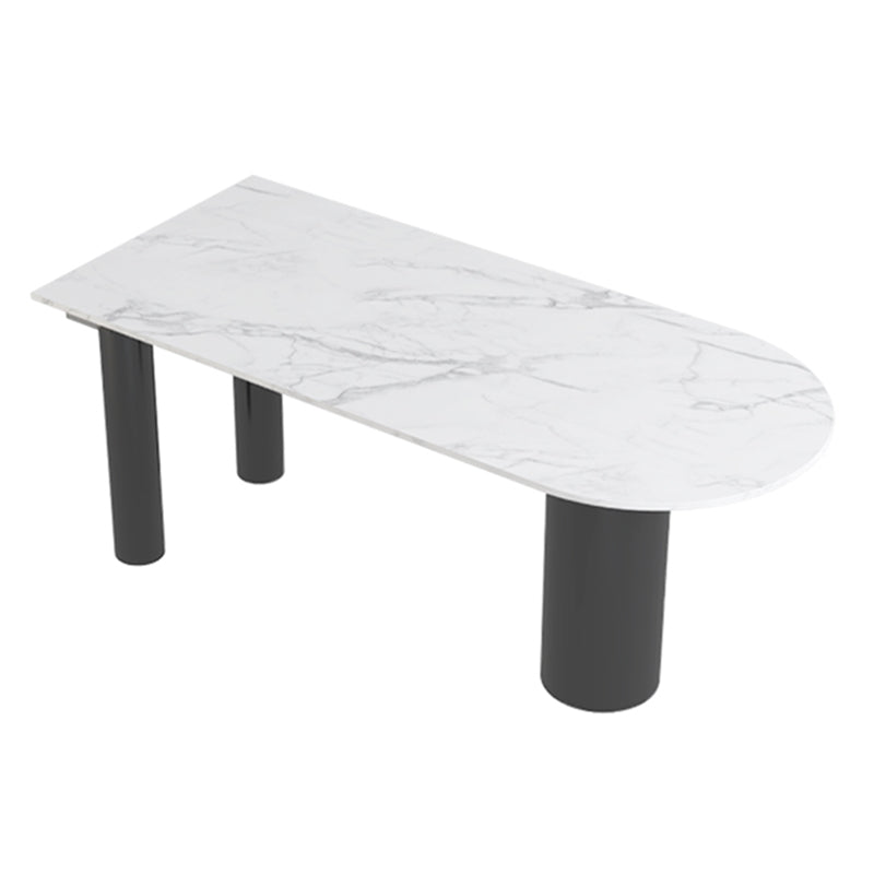 Free Form White Dining Table Sintered Stone Table Contemporary with 3 Legs