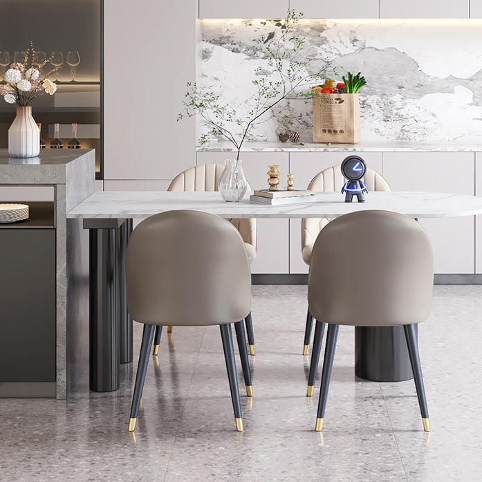 Free Form White Dining Table Sintered Stone Table Contemporary with 3 Legs