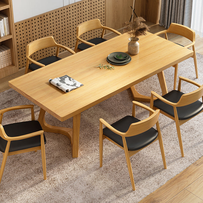 Rectangle Wood Color Dining Table Pine Solid Wood Table Modern with Double Pedestal