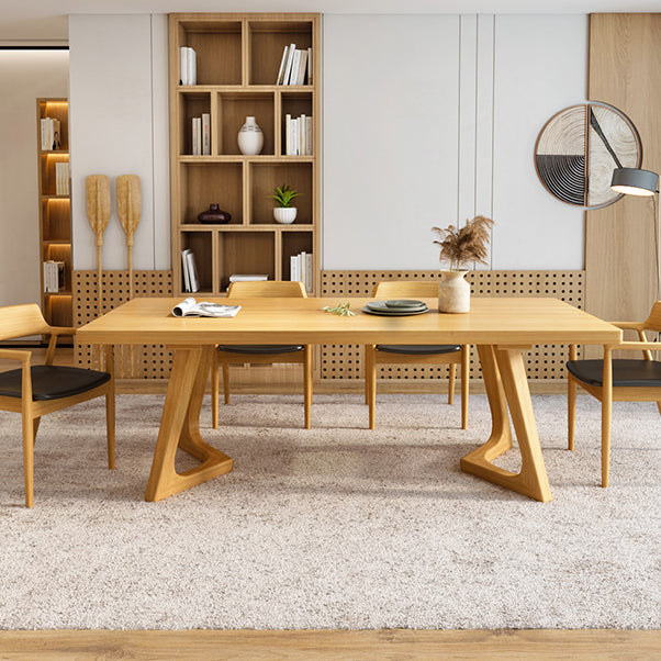 Rectangle Wood Color Dining Table Pine Solid Wood Table Modern with Double Pedestal