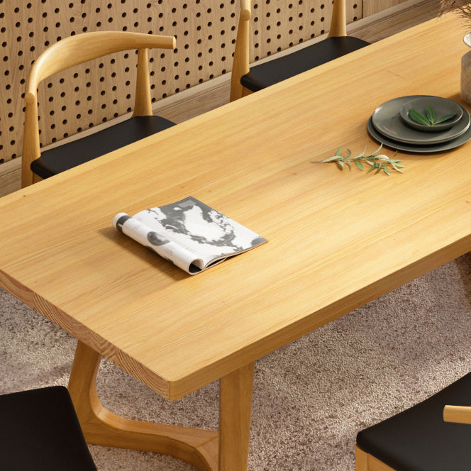 Rectangle Wood Color Dining Table Pine Solid Wood Table Modern with Double Pedestal