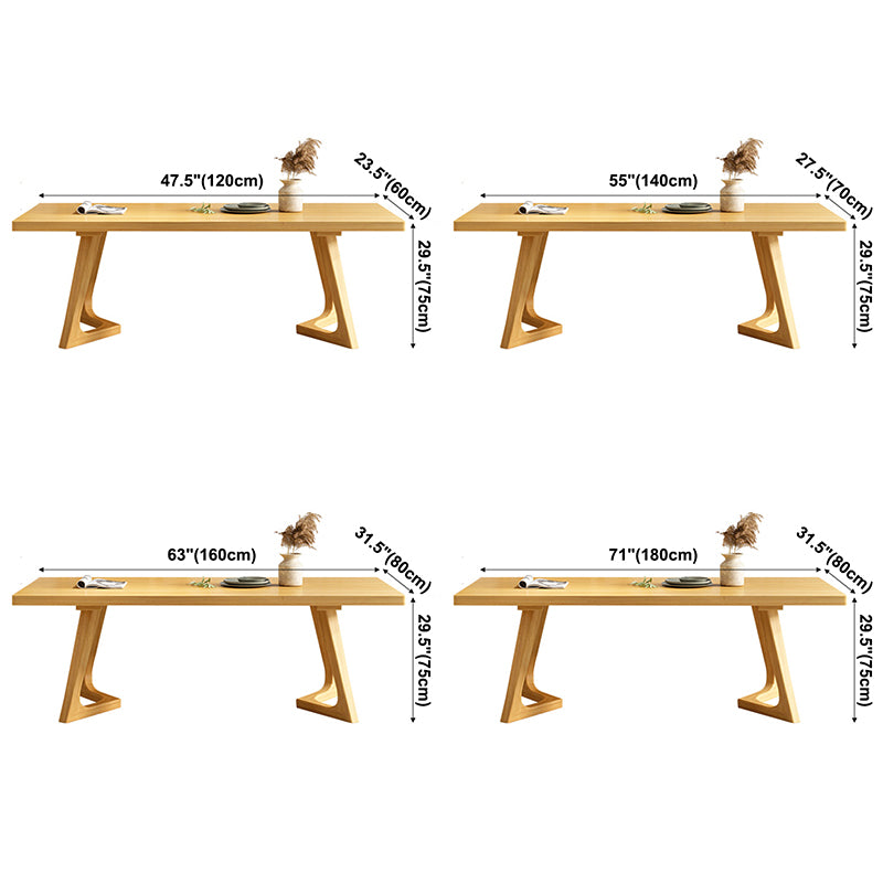 Rectangle Wood Color Dining Table Pine Solid Wood Table Modern with Double Pedestal
