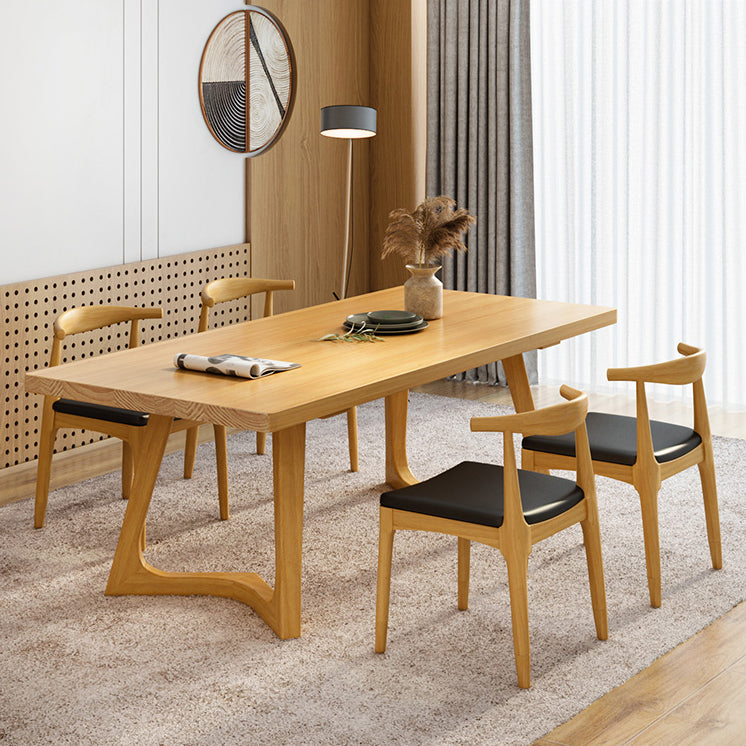Rectangle Wood Color Dining Table Pine Solid Wood Table Modern with Double Pedestal