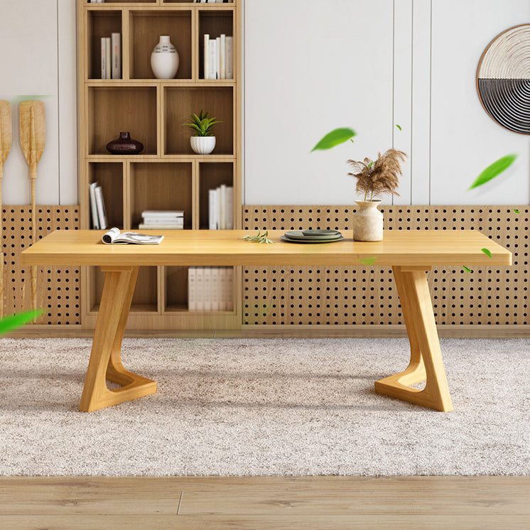 Rectangle Wood Color Dining Table Pine Solid Wood Table Modern with Double Pedestal