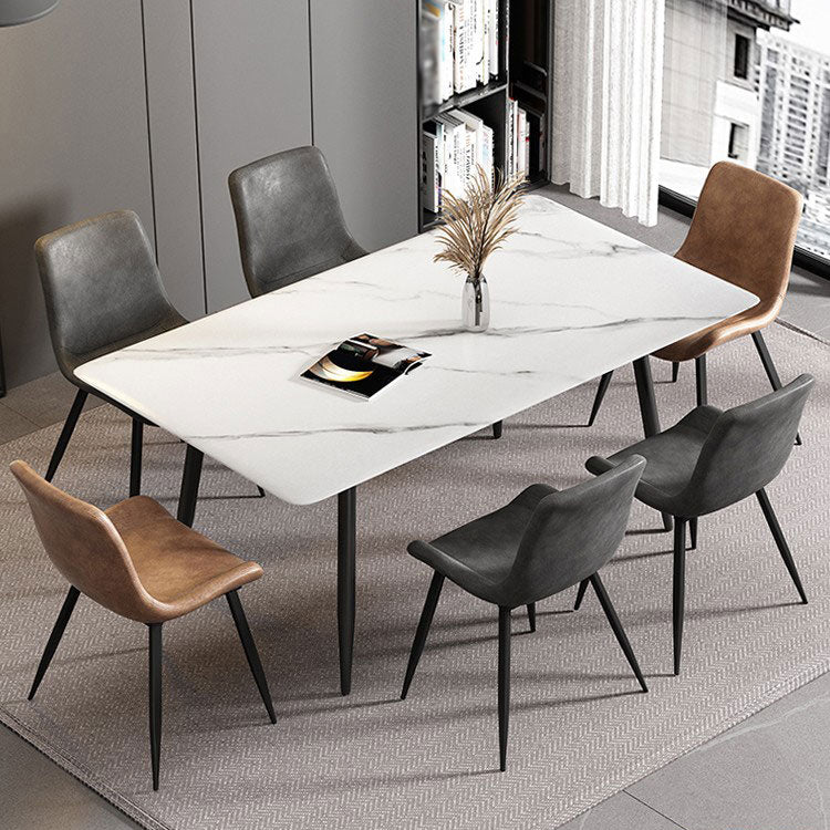Sintered Stone White Dining Table Simplicity 4 Legs Table for Dining Room