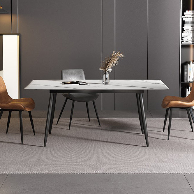 Sintered Stone White Dining Table Simplicity 4 Legs Table for Dining Room